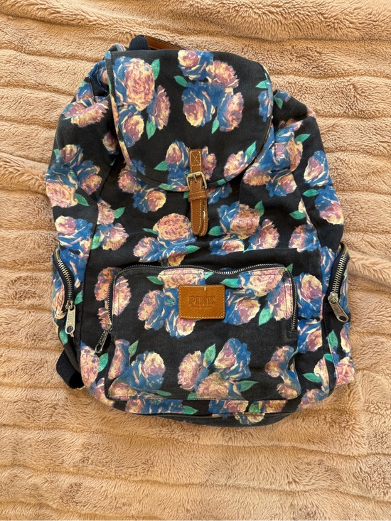 PINK Victoria's Secret Handbags - VS PINK Floral Canvas Backpack Navy